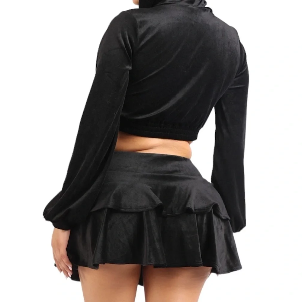 Velour Ruffled Skater Skirt Set New